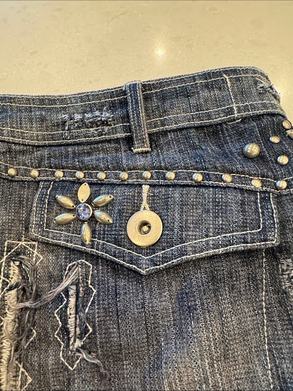 Double D Ranch Blue Denim Mini Skirt with Studs & Embroidery - Picture 8 of 11